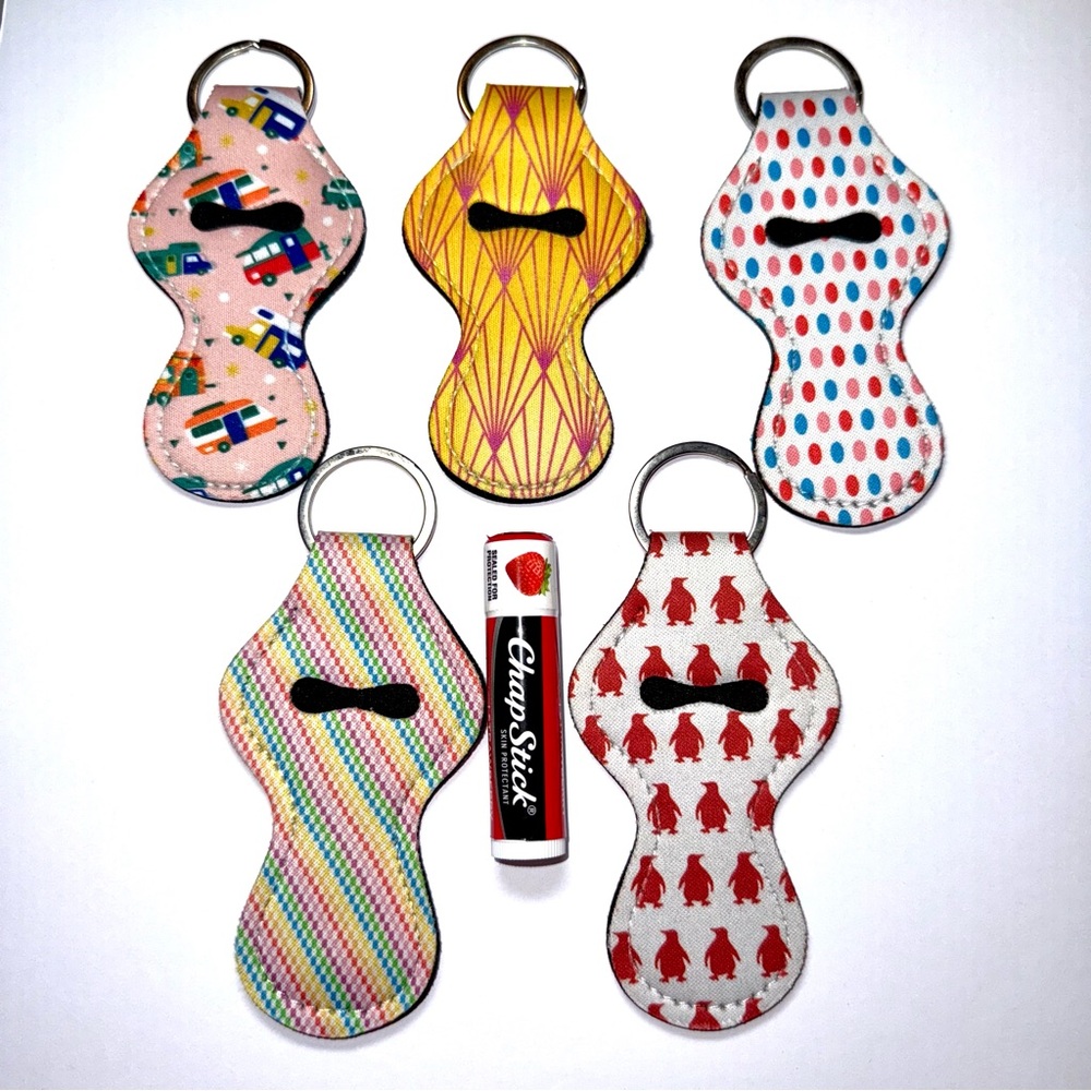 NWOT-Colorful Lip Balm Holder Keychains (5) - Picture 1 of 7